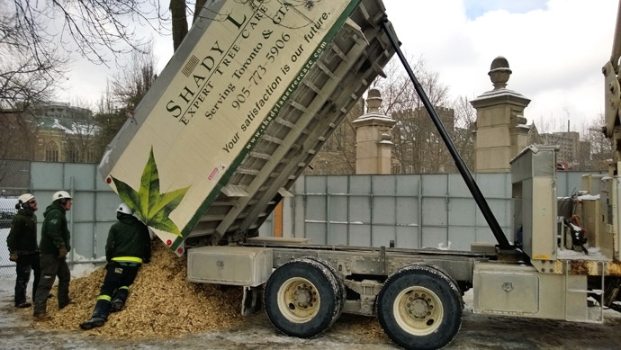 Tree mulch being re-used on site